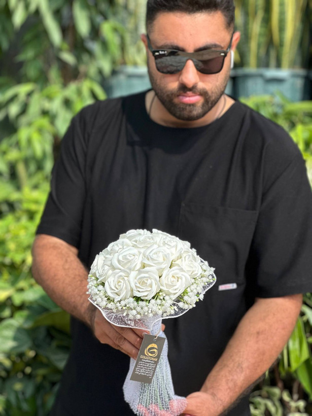 دسته گل عروس رز مصنوعی صابونی ۱۸شاخه سفید