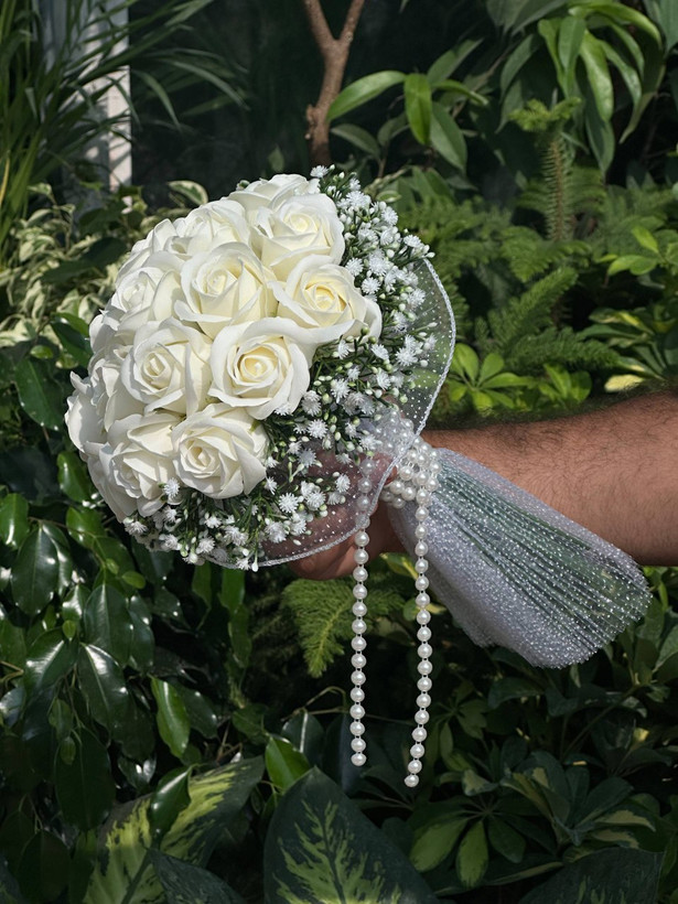 دسته گل عروس رز مصنوعی صابونی ۱۸شاخه نباتی