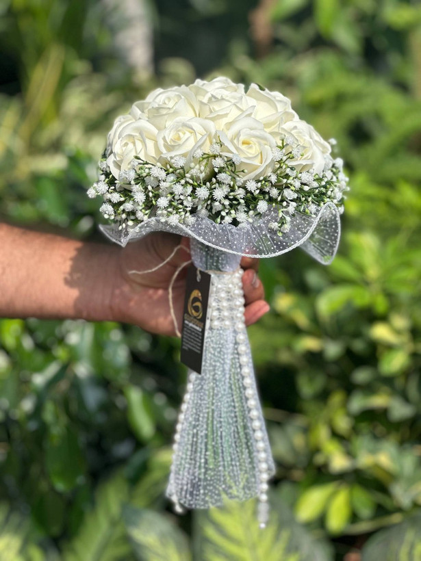 دسته گل عروس رز مصنوعی صابونی ۱۸شاخه نباتی