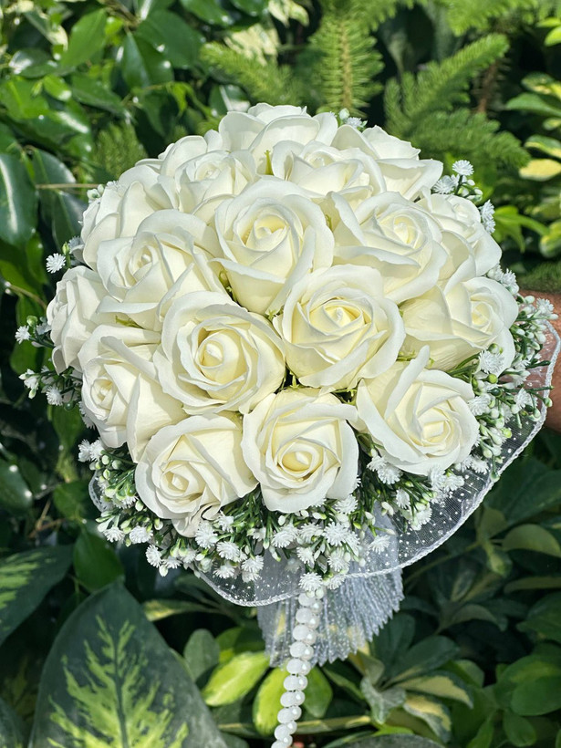دسته گل عروس رز مصنوعی صابونی ۱۸شاخه نباتی