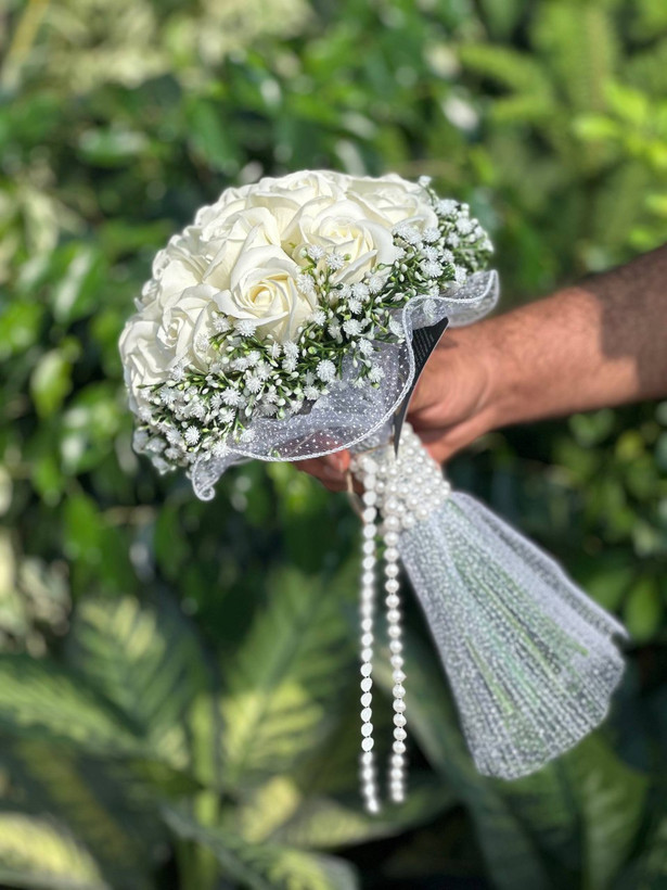 دسته گل عروس رز مصنوعی صابونی ۱۸شاخه نباتی