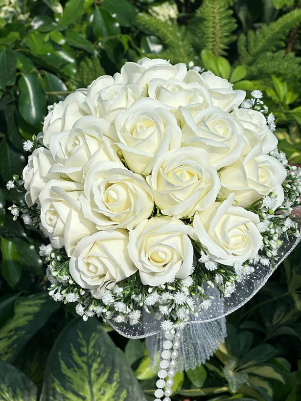 دسته گل عروس رز مصنوعی صابونی ۱۸شاخه نباتی