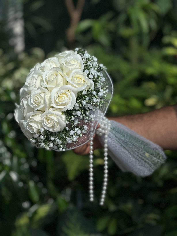 دسته گل عروس رز مصنوعی صابونی ۱۸شاخه نباتی