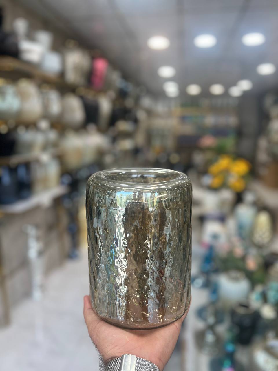 گلدان شیشه ای استوانه دفرمه رومیزی