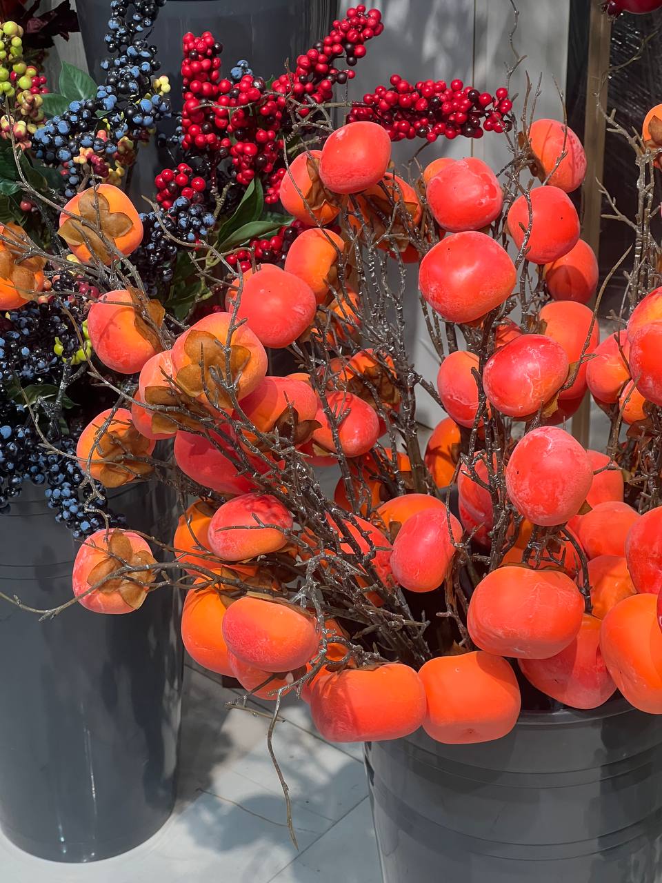 شاخه خرمالو مصنوعی درجه 1 وارداتی ۶میوه بزرگ (ویژه یلدا)