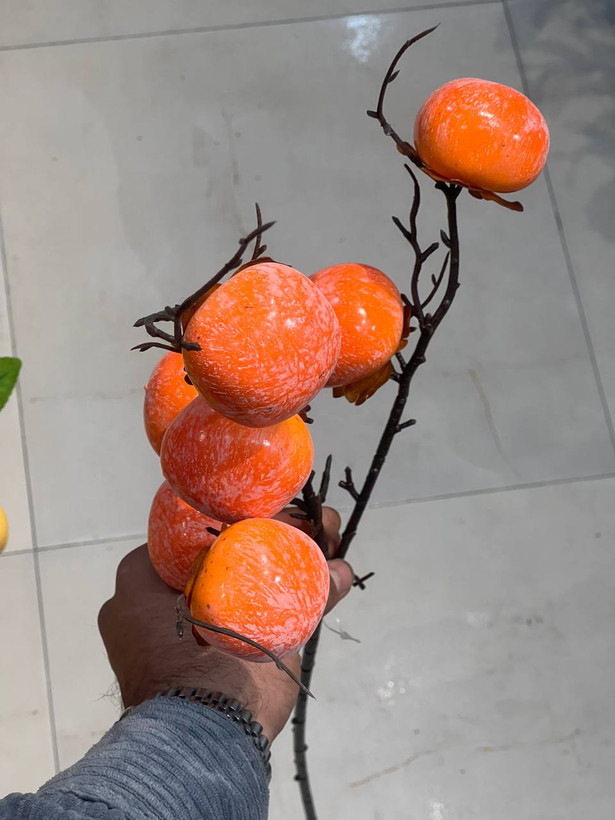شاخه خرمالو مصنوعی درجه 1 وارداتی 6میوه متوسط (ویژه یلدا)