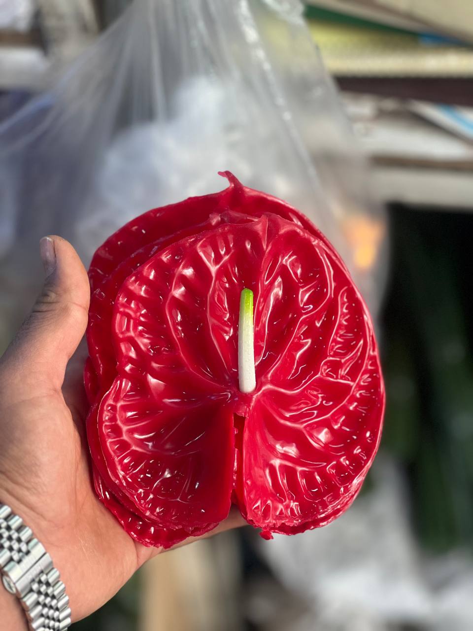 آنتوریوم(انتوریوم) مصنوعی ژله ای رنگ قرمز 5عددی