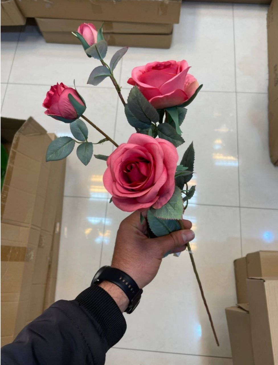 شاخه رز فرانسوی مصنوعی سرگل درشت سرخابی