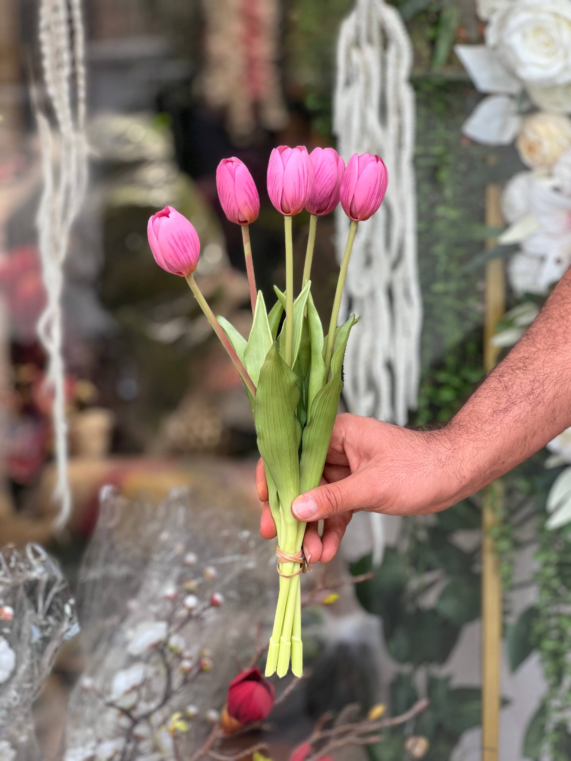 لاله لاتکس مصنوعی۵گل وارداتی بدون تغییر رنگ بنفش ملایم