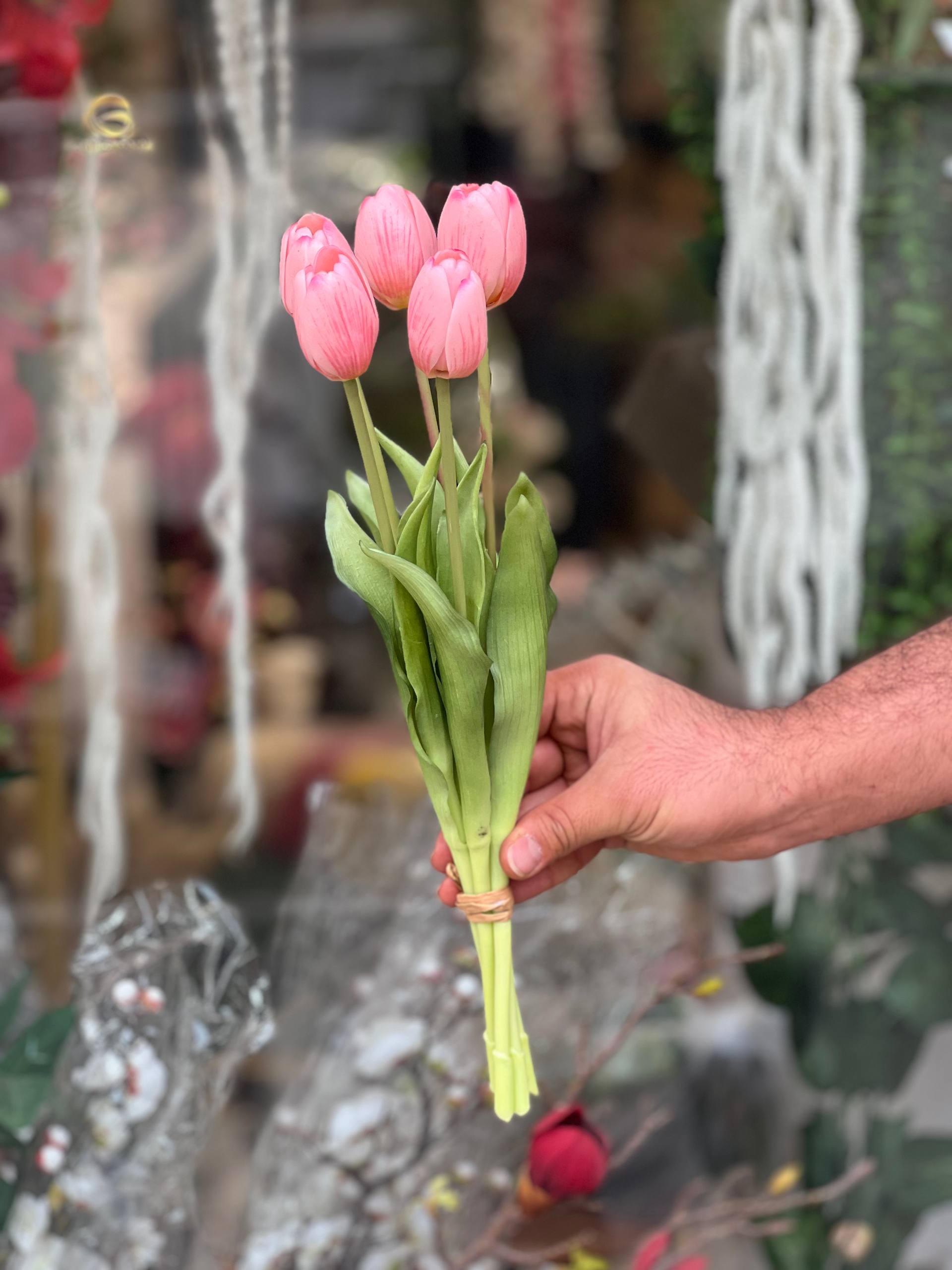 لاله لاتکس مصنوعی۵گل وارداتی بدون تغییر رنگ گلبهی