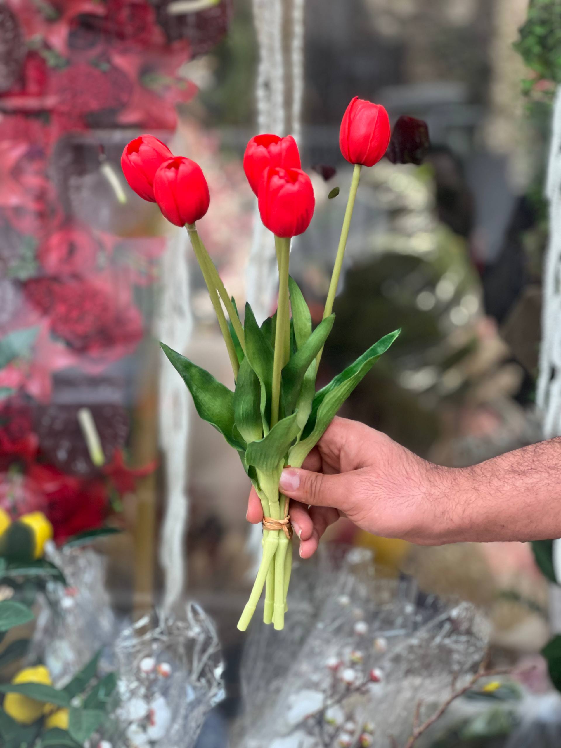 لاله لاتکس مصنوعی۵گل وارداتی بدون تغییر رنگ قرمز