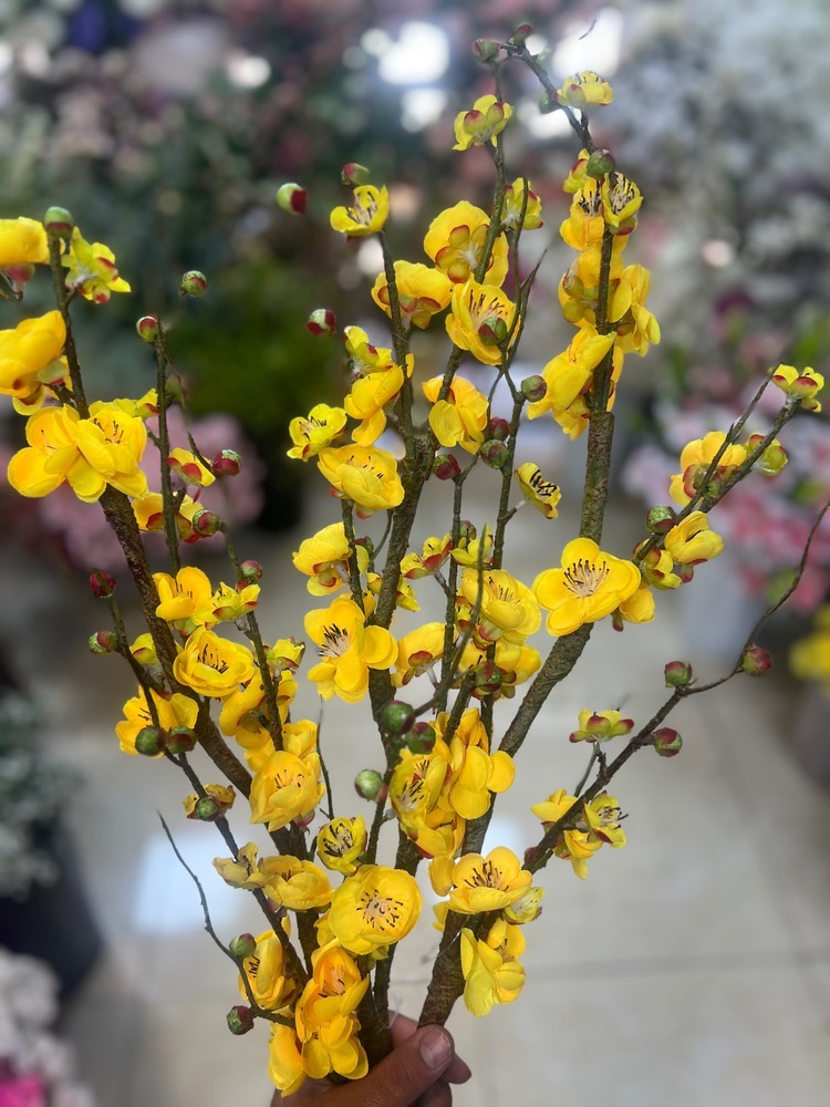 شکوفه ژاپنی مصنوعی رنگ زرد وارداتی بلند