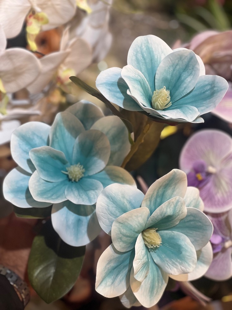 مگنولیا مصنوعی وارداتی سه گل رنگ آبی