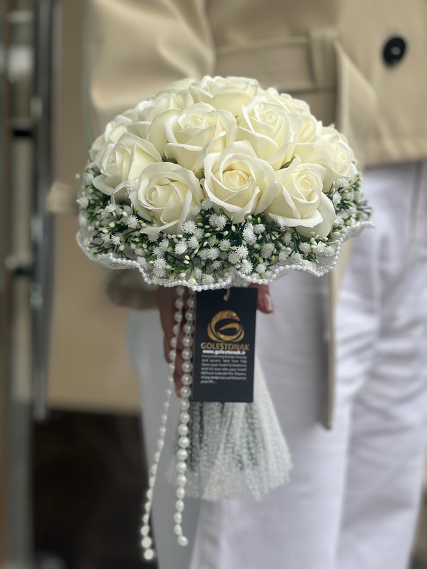 دسته گل عروس رز مصنوعی صابونی ۱۸شاخه نباتی