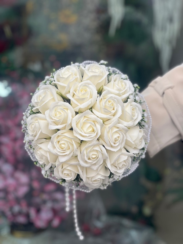 دسته گل عروس رز مصنوعی صابونی ۱۸شاخه نباتی