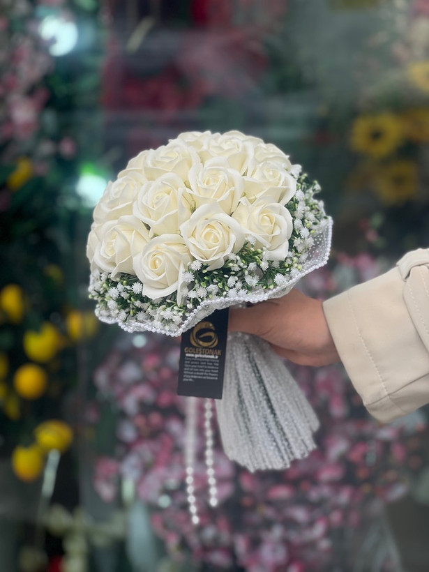 دسته گل عروس رز مصنوعی صابونی ۱۸شاخه نباتی