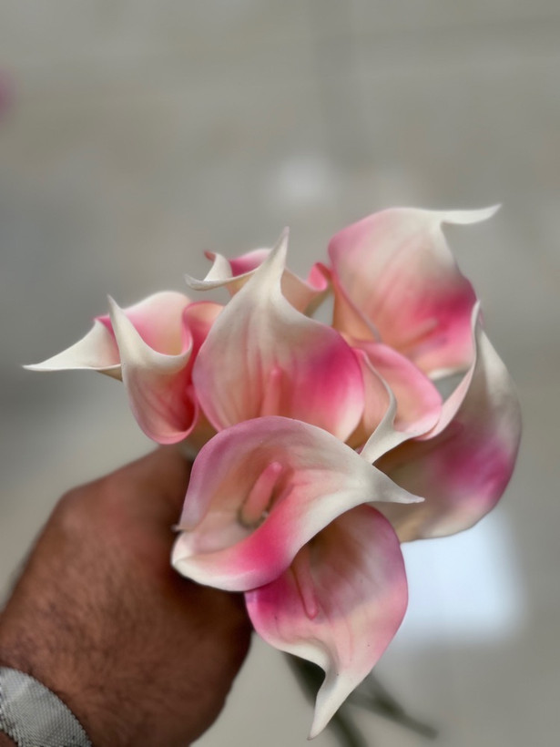 گل شیپوری مصنوعی (سفید صورتی) لمسی وارداتی بدون تغییر رنگ بسته۵عددی