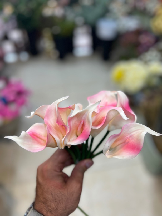 گل شیپوری مصنوعی (سفید صورتی) لمسی وارداتی بدون تغییر رنگ بسته۵عددی