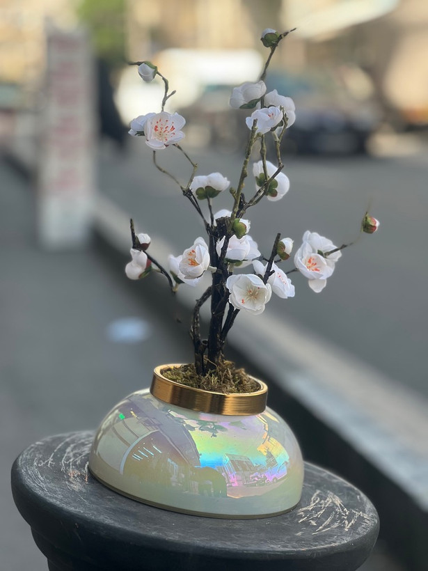 گلدان رومیزی شکوفه ژاپنی سفید وارداتی (جهت هدیه و کادو)