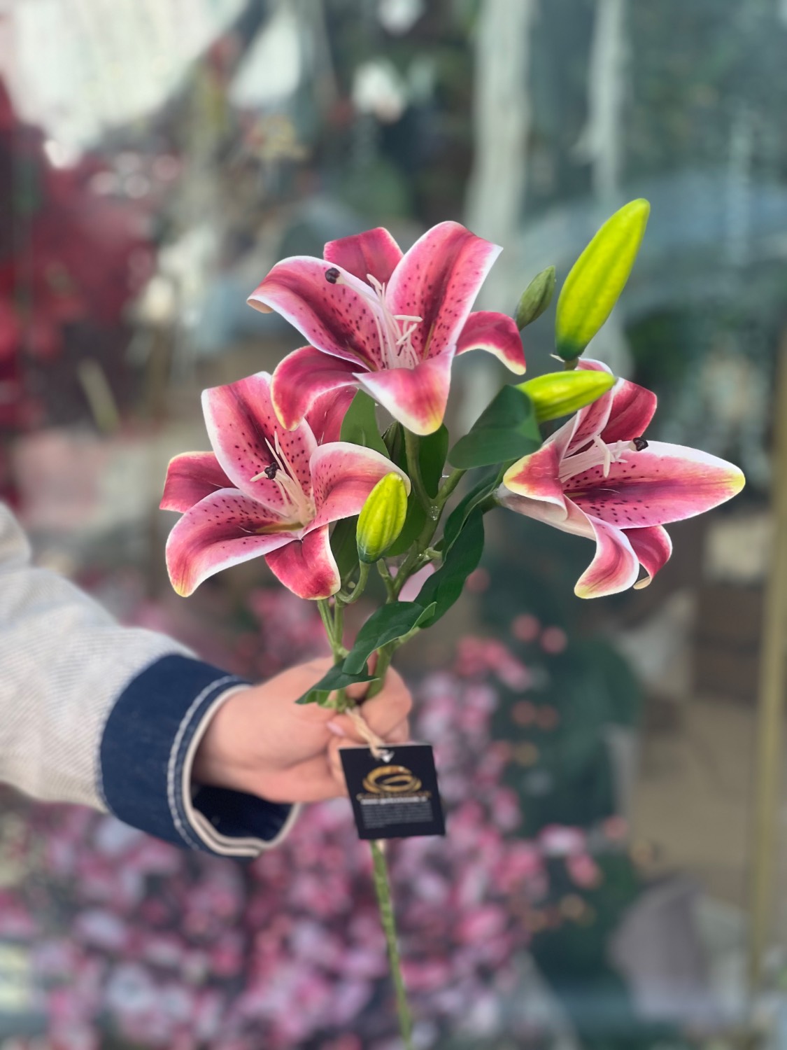 گل مصنوعی لیلیوم لمسی ۳گل سایز کوچک رنگ سرخابی