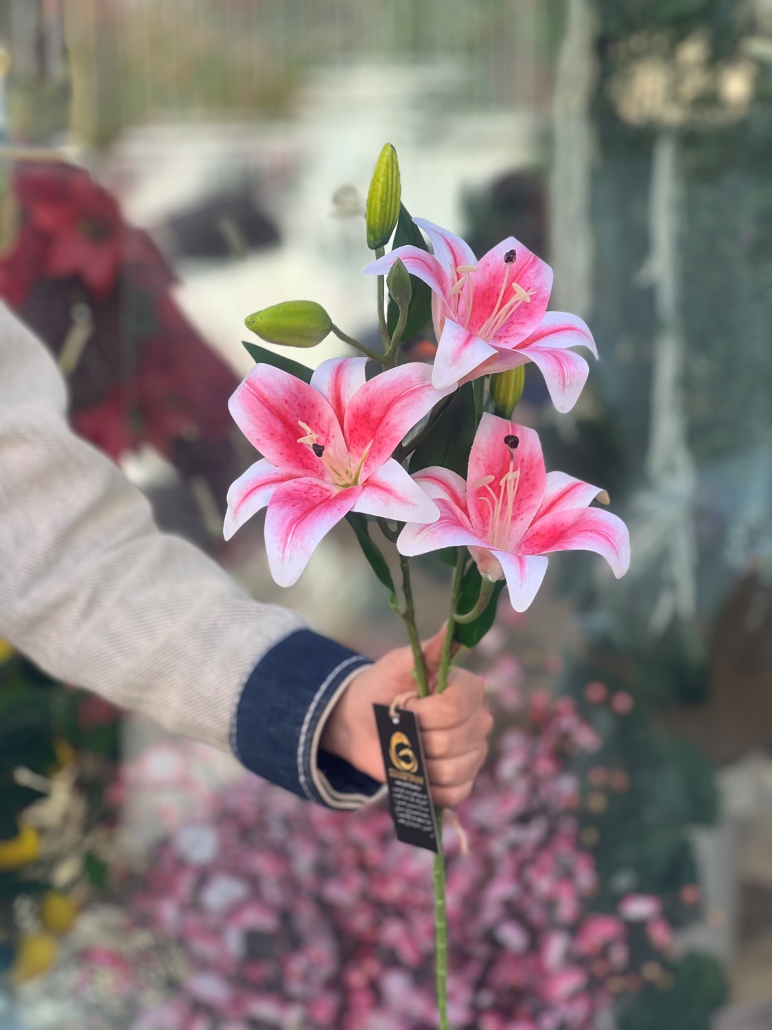 گل مصنوعی لیلیوم لمسی ۳گل سایز کوچک رنگ صورتی
