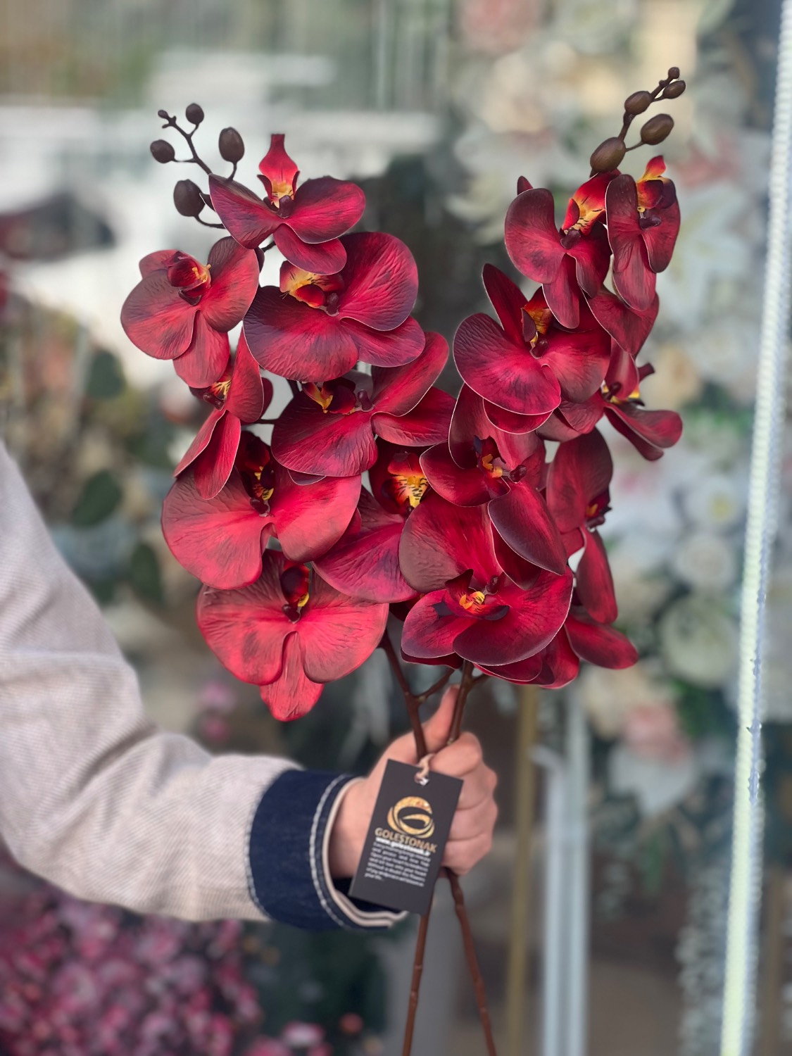 ارکیده لمسی مصنوعی 9گل رنگ زرشکی