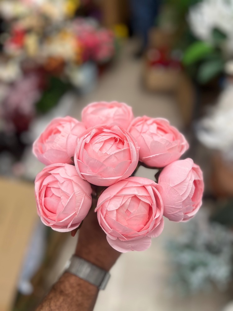 دسته ۷عددی گل پیونی مصنوعی رنگ صورتی مدل بسته وارداتی