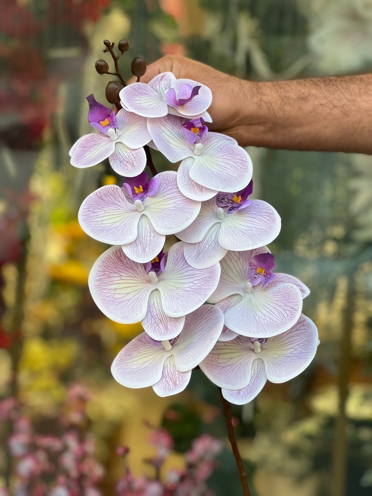 ارکیده مصنوعی ۹گل چرمی رنگ بنفش ملیح