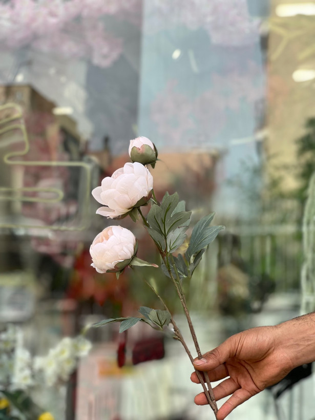 شاخه پیونی مصنوعی دو گل و یک غنچه وارداتی