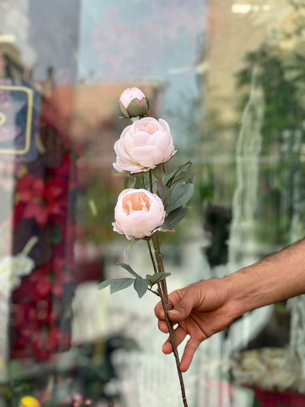 شاخه پیونی مصنوعی دو گل و یک غنچه وارداتی