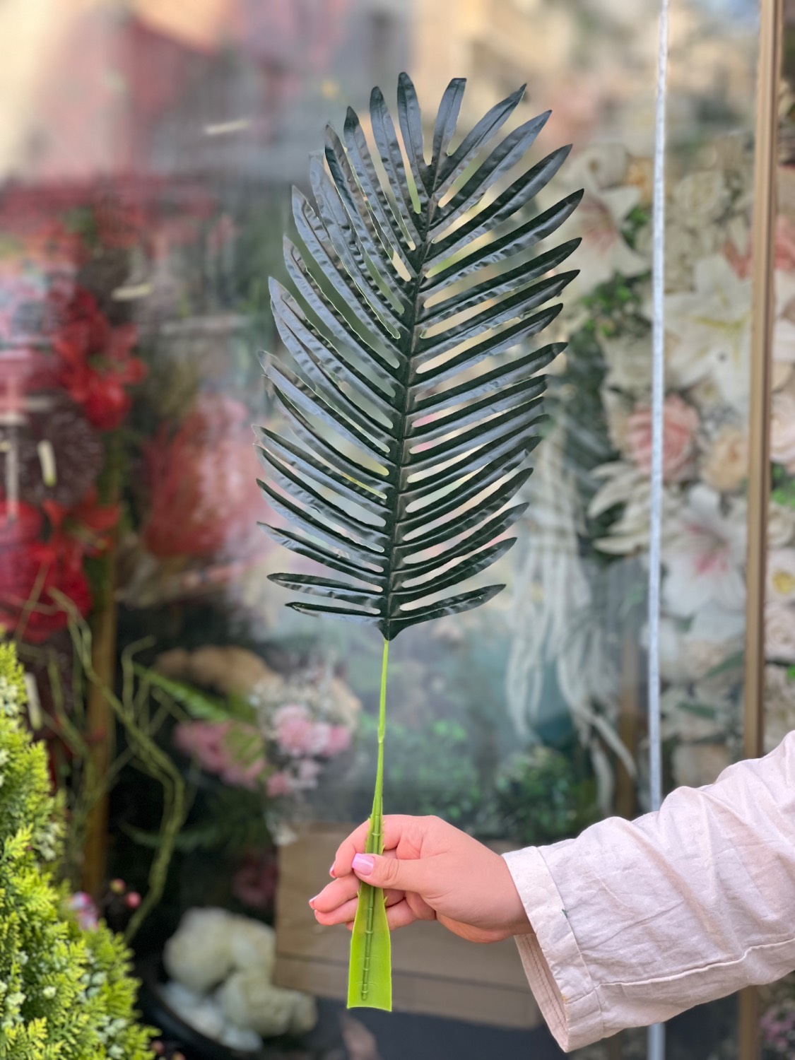 برگ سیکاس مصنوعی سبز متوسط بزرگ 1عددی