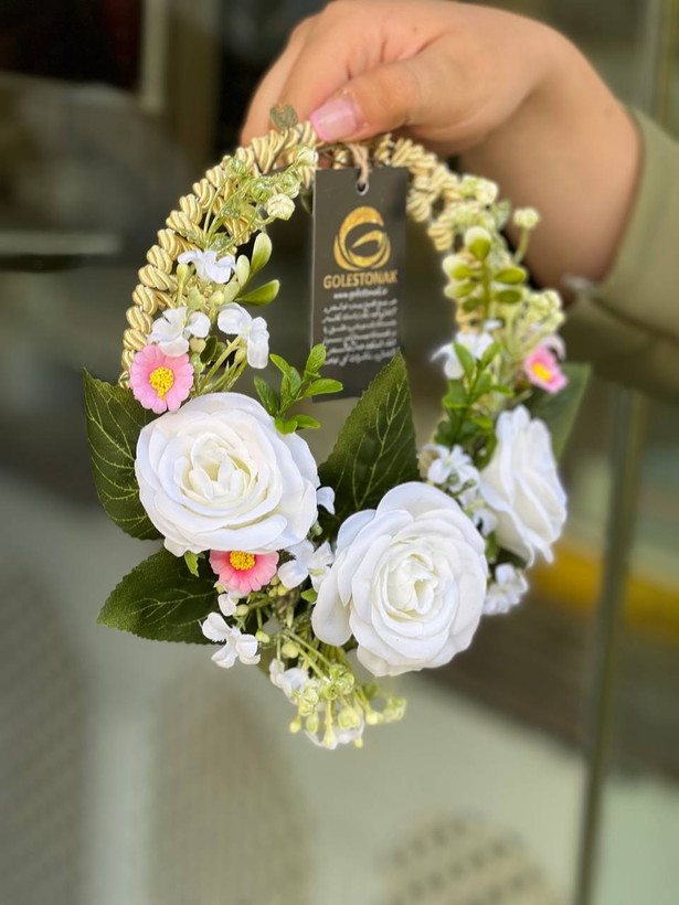 حلقه گل مصنوعی (حلقه در) با گل وارداتی رنگ سفید