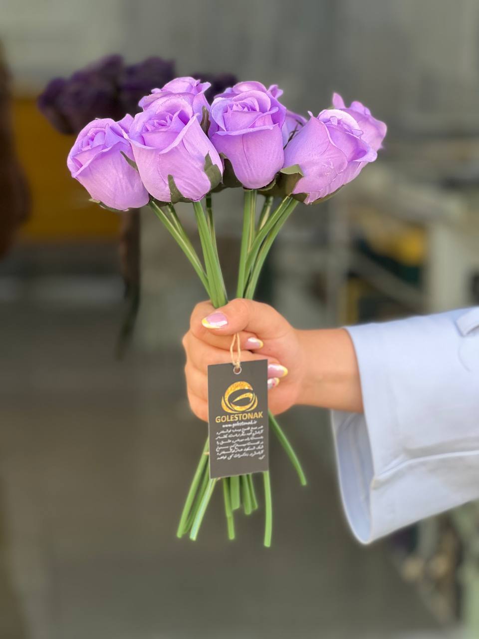 گل رز مصنوعی باکارا وارداتی رنگ یاسی 10شاخه