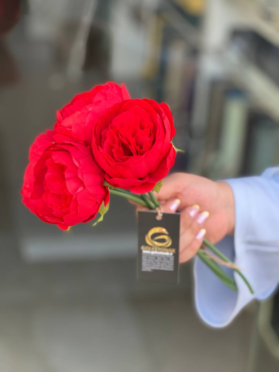 پیونی مصنوعی سایز بزرگ وارداتی رنگ قرمز مجموعه۴عددی