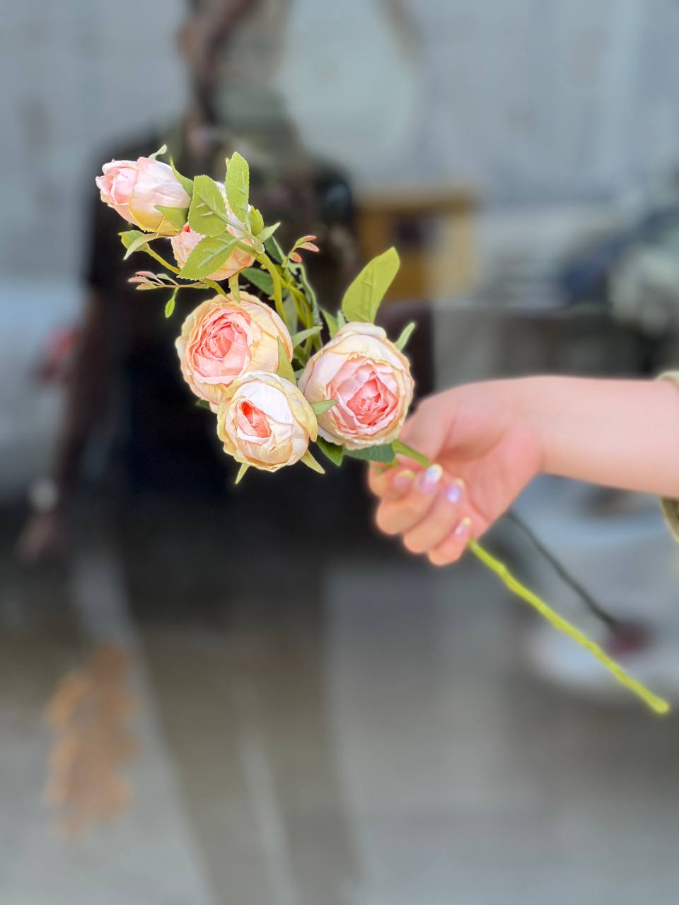 شاخه پیونی مدل چروک مصنوعی وارداتی رنگ گلبهی کیفیت درجه۱
