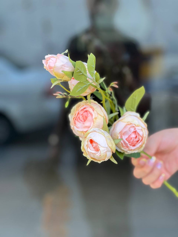 شاخه پیونی مدل چروک مصنوعی وارداتی رنگ گلبهی کیفیت درجه۱