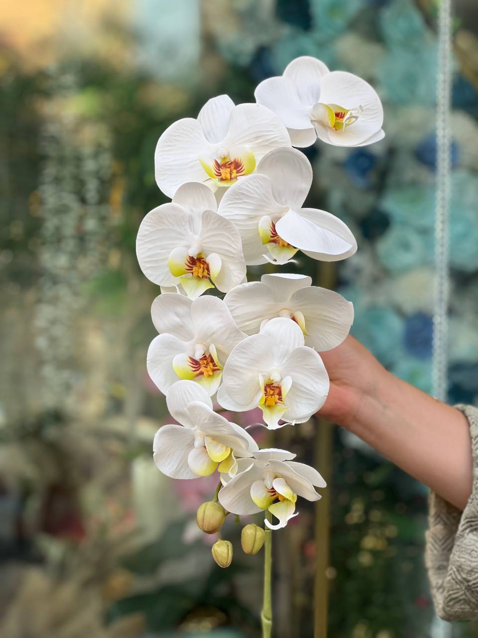 ارکیده مصنوعی ۹گل لمسی رنگ سفید