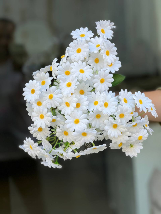 بوته بابونه وارداتی سایز بزرگ مصنوعی رنگ سفید ۱۸بازو