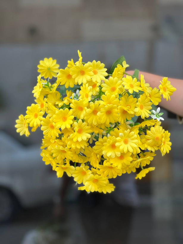 بوته بابونه وارداتی سایز بزرگ مصنوعی رنگ زرد ۱۸بازو