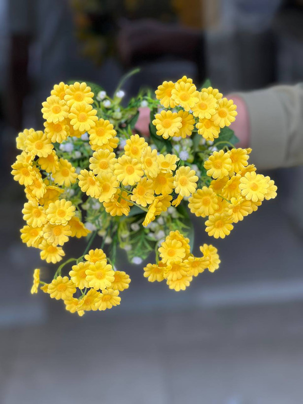 بوته بابونه وارداتی سایز بزرگ مصنوعی رنگ زرد ۱۸بازو