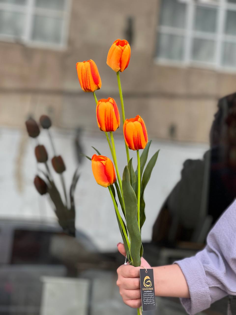 گل مصنوعی لاله پارچهی شاخه بلند وارداتی رنگ نارنجی