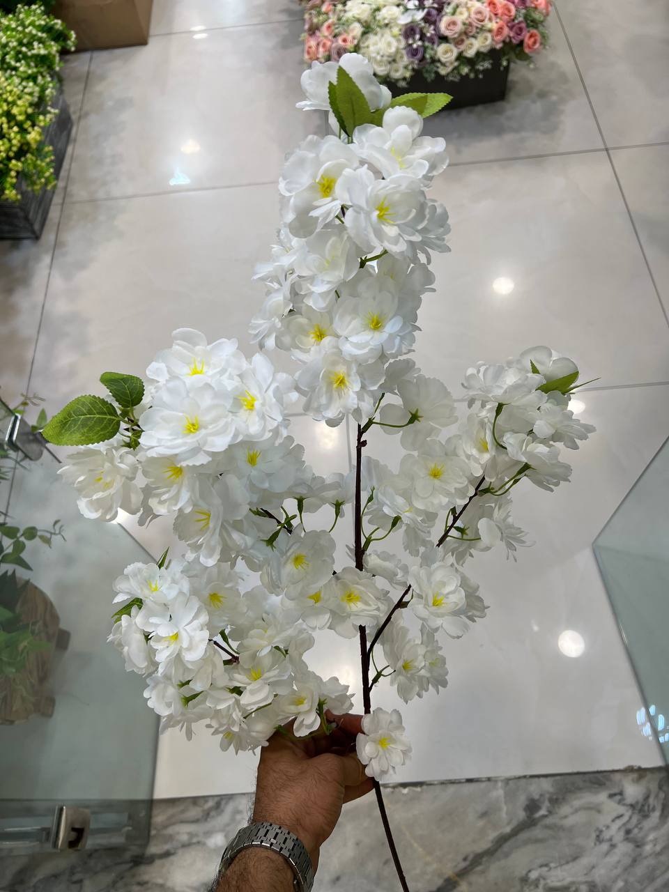 شاخه شکوفه سیب مصنوعی وارداتی رنگ سفید
