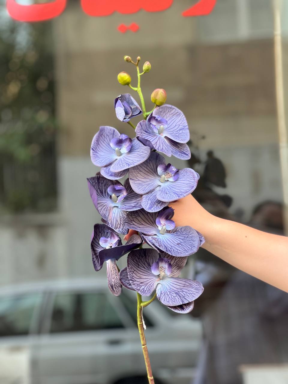 گل مصنوعی ارکیده چرمی وارداتی (تم آبی بنفش سرمه ای)