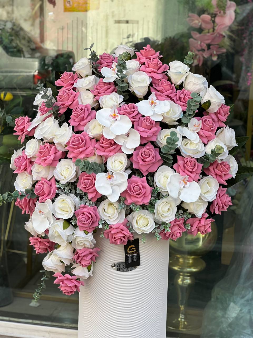 جام گل مصنوعی رز و ارکیده وارداتی (مخصوص خواستگاری)