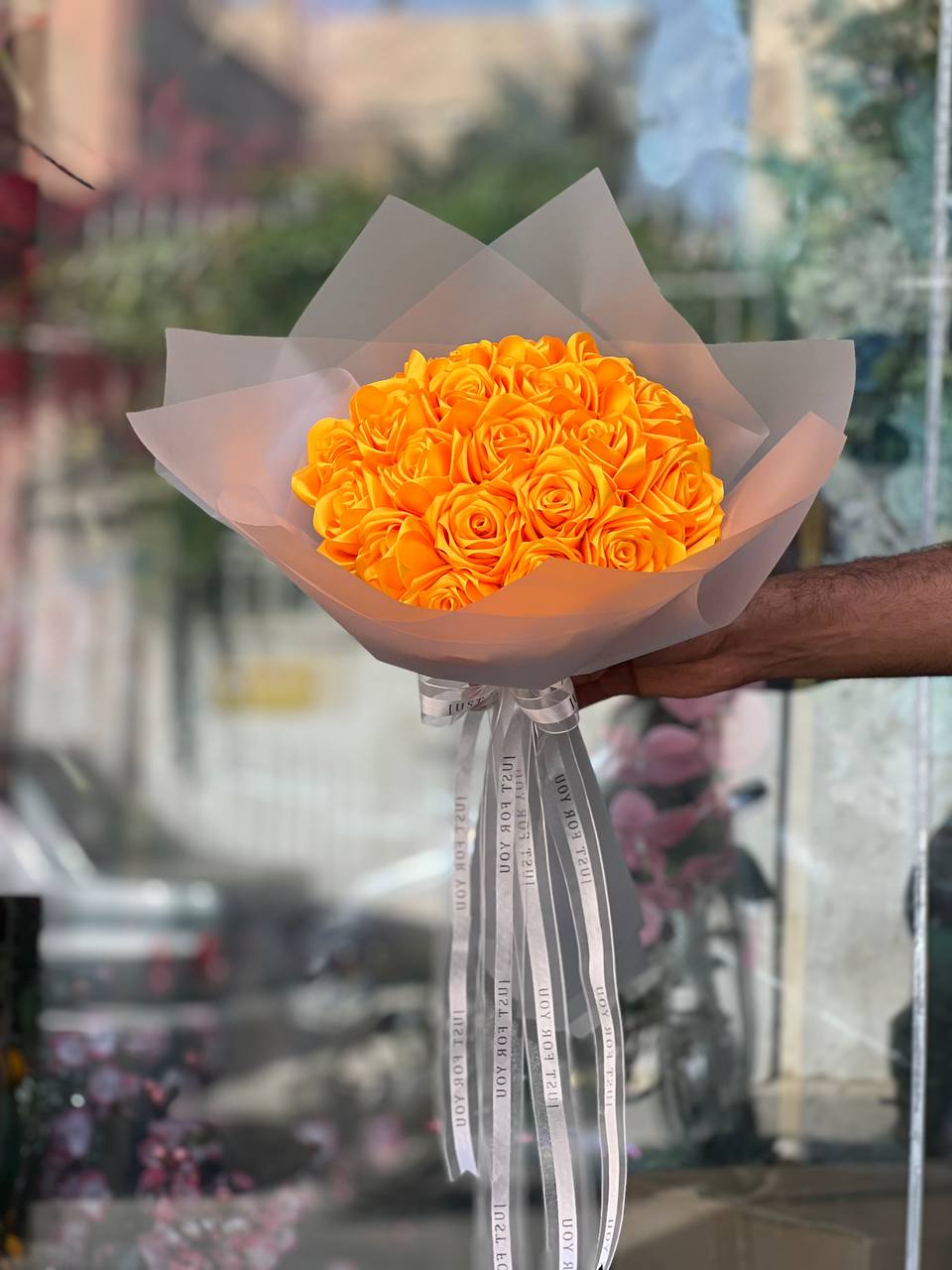 دسته گل مصنوعی ربانی رنگ نارنجی۲۰شاخه