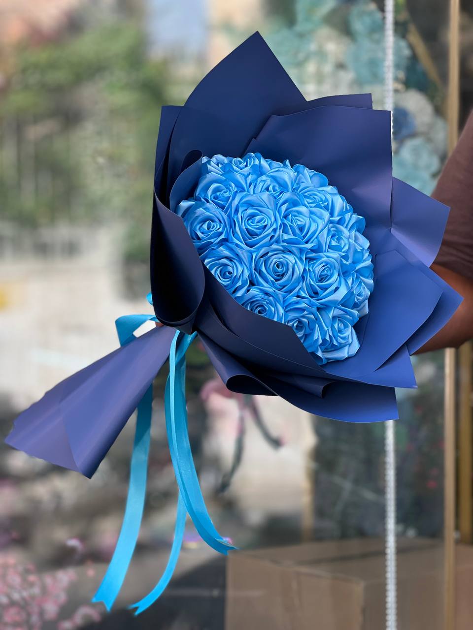 دسته گل مصنوعی ربانی رنگ آبی ۲۰شاخه