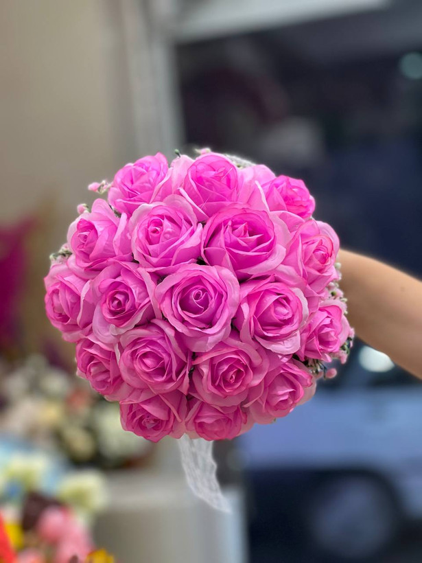 دسته گل عروس رز مصنوعی طرح صابونی ۱۸شاخه صورتی
