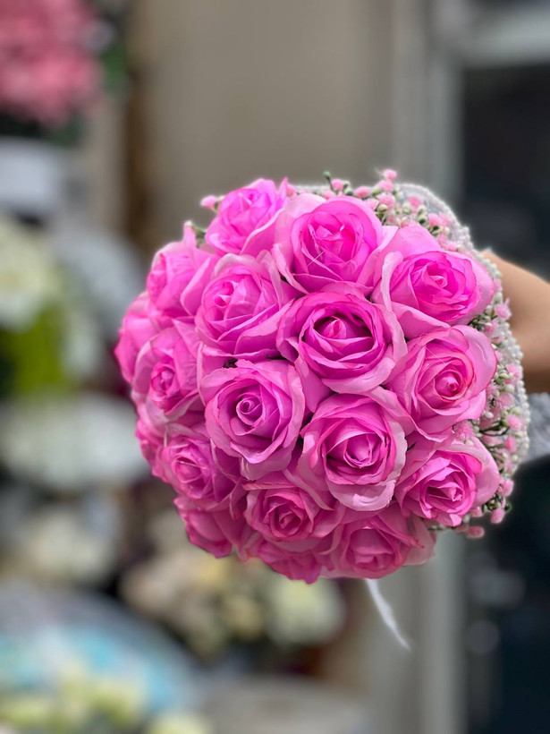 دسته گل عروس رز مصنوعی طرح صابونی ۱۸شاخه صورتی