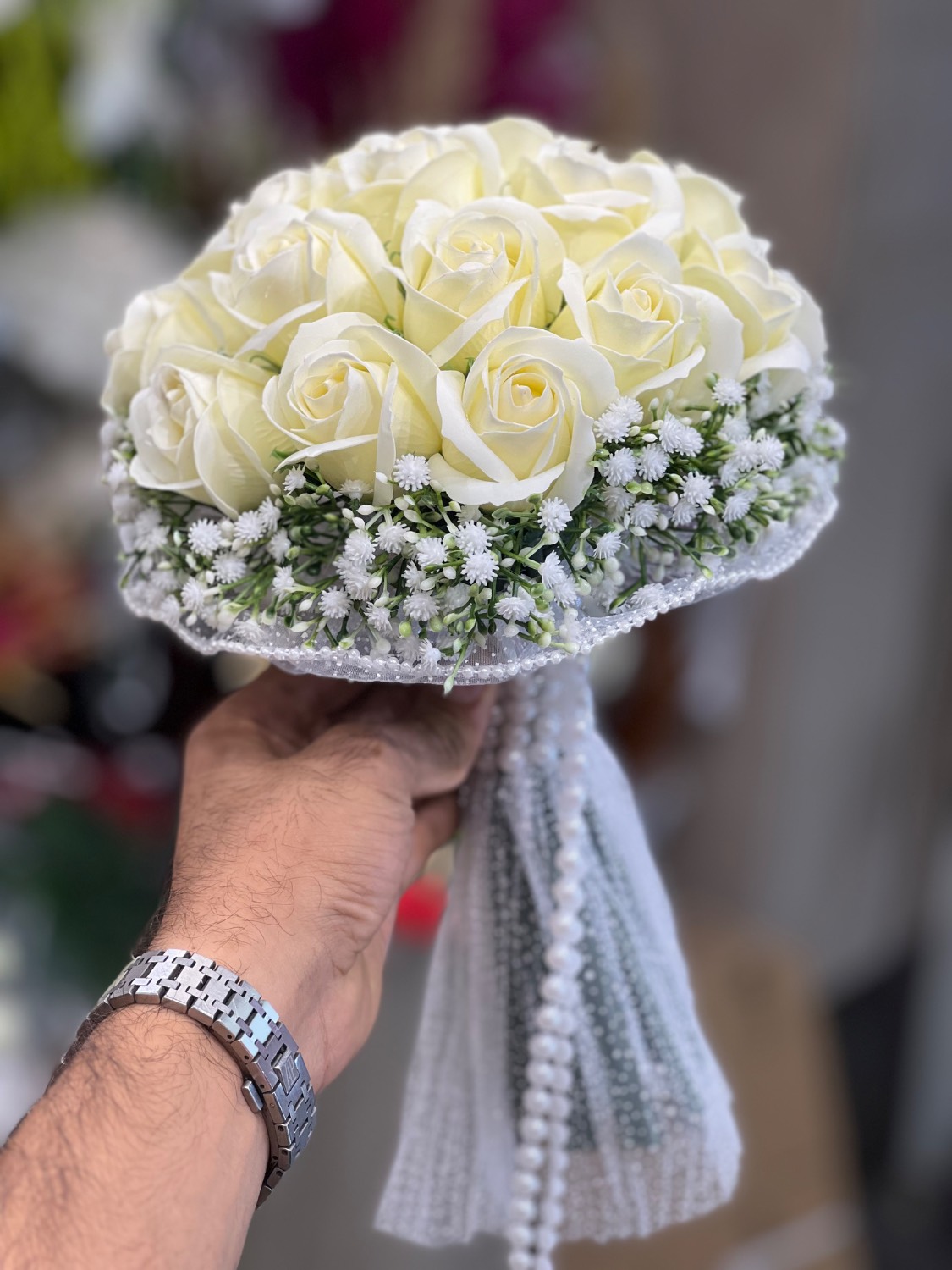 دسته گل عروس رز مصنوعی صابونی ۱۸شاخه نباتی