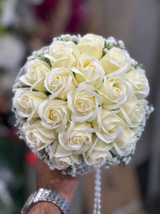 دسته گل عروس رز مصنوعی صابونی ۱۸شاخه نباتی